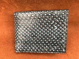 Genuine Real Python Leather Men's Bifold Wallet- Black Light Blue - Picture 1 of 5