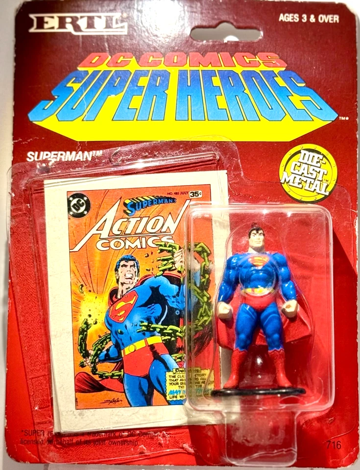 DC Comics Super Heroes SUPERMAN Die-Cast (1990) Ertl con tarjeta de coleccionista - SELLADO NUEVO Foto 1 de 4