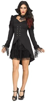 Vestido Negro Vampiro Cripta Condesa Vampiresa Adulto Mujer Mujer Mujer Disfraz NUEVO Foto 1 de 3