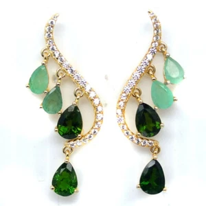 Echte Smaragd und Diopside Ohrringe in Sterling Silber/Gold Plated - Bild 1 von 3