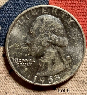 1955 D Washington Quarter 90% Silver AU Lot 8 You Get This Exact Coin - Image 1 of 3