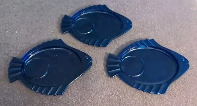 3 platos de aperitivo de pescado de vidrio azul cobalto plato para servir bandeja de cóctel 7 x 5,5 Foto 1 de 4