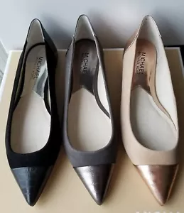 Michael KORS LEIGHTON DESNUDO NEGRO GRAFITO SERPIENTE EN RELIEVE ZAPATOS PLANOS ME ENCANTAN - Imagen 1 de 12