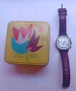 Fossil ES-2239 Women's Maroon Leather Strap Analog Dial Quartz Wrist Watch w/Box - Picture 1 of 9