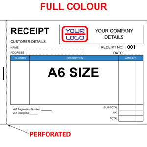 PERSONALISED DUPLICATE A6 RECEIPT BOOK / PAD PRINT / NCR / INVOICE / ORDER