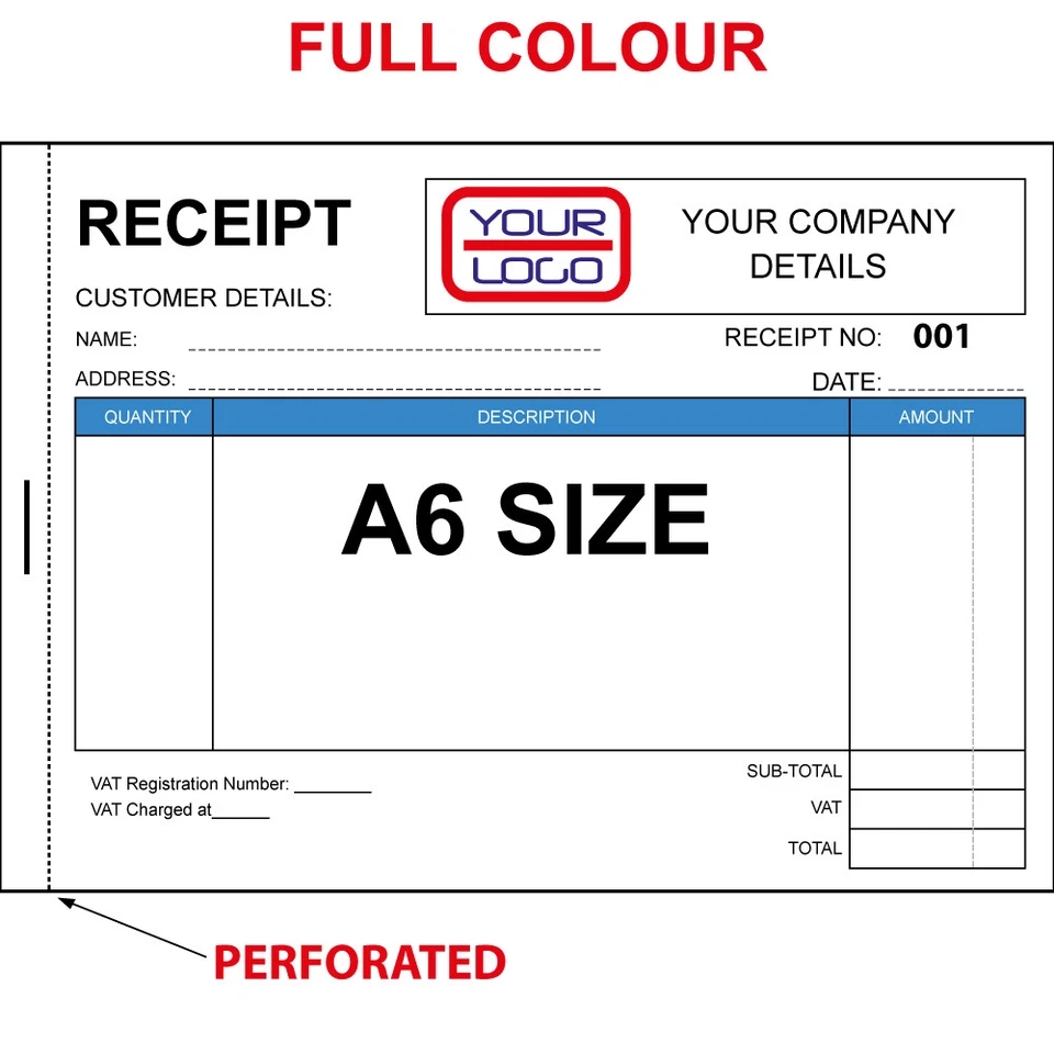 PERSONALISED DUPLICATE A6 RECEIPT BOOK  PAD PRINT NCR INVOICE ORDER - Image 1 of 1