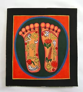 Tibetan Painting, Buddhapada, Orange - Picture 1 of 1