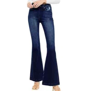 Maurices KanCan Jeans High Rise Super Flare Dark Wash Distressed Jeans 22W-Reg - Picture 1 of 11