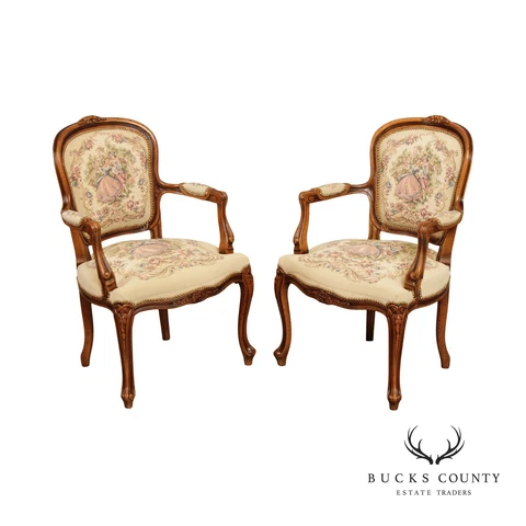 Chateau D'Ax Spa Italian Louis XV Style Pair of Fauteuil Armchairs Cover
