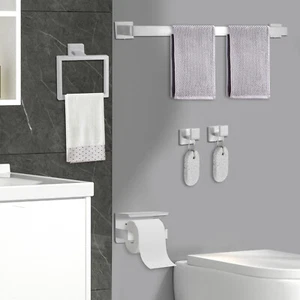 5PCS Bathroom Hardware Accessories Set Towel Bar Brushed Silver Wall-Mounted USA - Picture 1 of 19