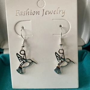 Lindos Pendientes Colgantes Colibrí Plateado Plata Tibetana Dije Dije - Imagen 1 de 1