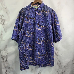 Vintage Button Up Shirt Men XL Purple 80s 90s Short Sleeve Vaporwave Beach Club - Picture 1 of 11