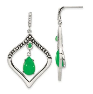 Stainless Steel Polished Antiqued Synthetic Dyed Jade Post Earrings - Picture 1 of 6
