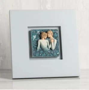 DUET FRAME PLAQUE SCULPTURE HAND PAINTED WILLOW TREE BY SUSAN LORDI - Picture 1 of 4