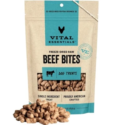 2.5 oz Vital Essentials Freeze Dried Raw Beef Bites Dog Treats