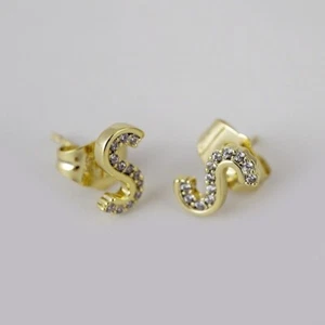 1.00 Ct Round Simulated Diamond "S" Initial Stud Earring 14k Yellow Gold Plated - Picture 1 of 3