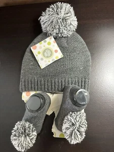 Little Me Infant Baby Size 0-12 Months Knit Pom Pom Hat & Bootie Grey - Picture 1 of 3