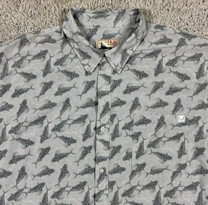 Huk Performance Fishing Shirt Mens 3XL Fish Print Button Gray Short Sleeve - Imagen 1 de 8