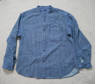 Camisa masculina gola oversized Uniqlo em jeans listrada ferroviária M nova sem etiquetas! - Imagem 1 de 4