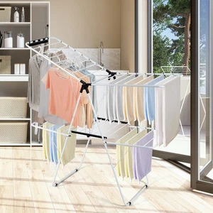 2-Tier Clothes Drying Rack Folding Laundry Stand with Adjustable Supporting Bar - Picture 1 of 10