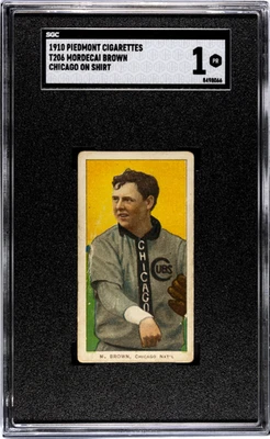 Camisa T206 T-206 1909-11 1910 Piedmont 350 Mordecai Brown Chicago SGC 1 - Imagem 1 de 2