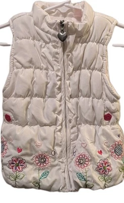 Chaqueta acolchada blanca para niños y niñas talla 24M chaleco bordado de flores Foto 1 de 4