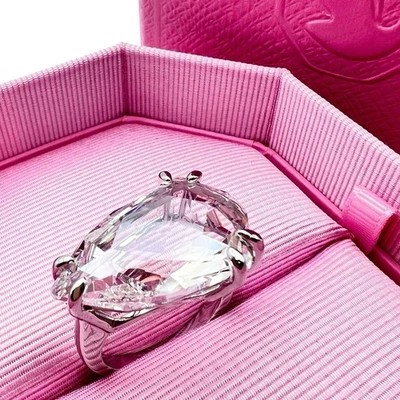 Anello Swarovski trasparente grande cristallo metallo tono argento con... - Immagine 1 di 4