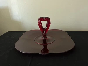 PADEN CITY CROWSFOOT RUBY RED CENTER HANDLE SANDWICH TRAY 10 1/4" - Picture 1 of 5