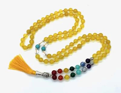 Energized 7 Chakra mala Hand Knotted 108 mala beads necklaces - Japa mala - - Image 1 of 4