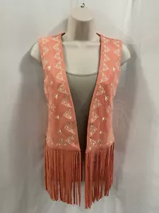 Size XL Vocal Coral Suede Feel Embroidered Fringe Vest - Picture 1 of 7