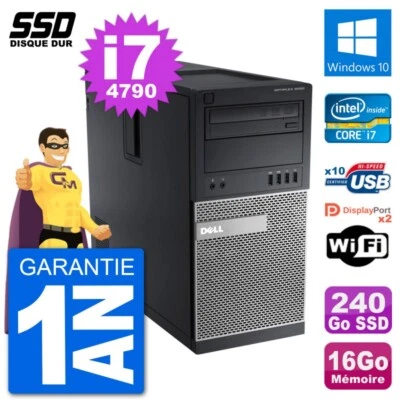 PC Tour Dell OptiPlex 9020 Intel Core i7-4790 RAM 16Go SSD 240Go Windows 10 Wifi - Bild 1 von 3