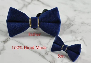 Father Son Match Handmade Navy Blue Embossed Velvet Bow Tie Bowtie Wedding - Picture 1 of 18