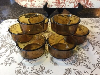 VTG SET of 8 Amber Glass Arcopal France Dip Bowls Ramekins Condiment Cups 3" NEW - Image 1 of 4