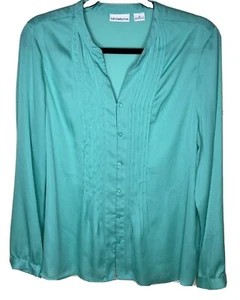 Blusa plisada verde Liz Claiborne talla mediana - Imagen 1 de 3