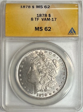 1878 8TF Morgan Dollar ANACS MS62 VAM-17 Silver Coin $1 Doubled Reverse Cover