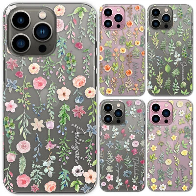 Personalised Initial Phone Case For iPhone 14/13/12 Pink Flower Clear Hard Cover - Image 1 of 4