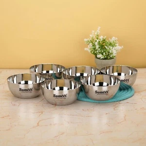 Heavy Gauge Stainless Steel Mirror Finish Apple Bowl Set of 6 Pcs (550ML) - Picture 1 of 8
