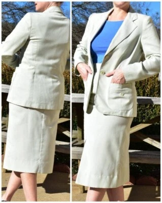 Vintage 80s Bobbie Brooks Skirt Suit 2 Pc Size 7 Small Sage Green - Image 1 of 4