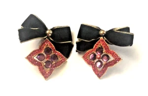 Vintage Rhinestone Dangle Drop Clip Earrings Amazing Red & Purple Stones - Picture 1 of 11