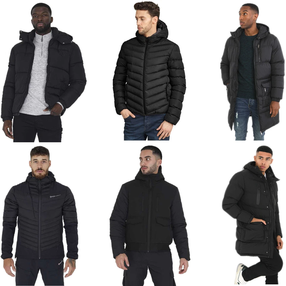 BRAVE SOUL MEN QUILTED HOODED JACKET PADDED BUBBLE PUFFER PUFFA WARM BOMBER COAT - Image 1 of 1
