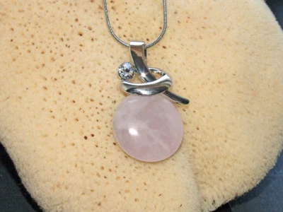 Kette u. Anhänger mit Swarovski Kristall und Rosenquarz Rosen Quarz Schmuck SR11 - Bild 1 von 4