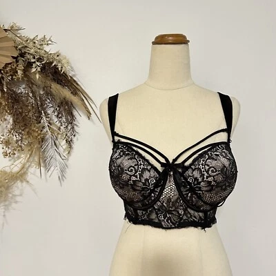 HONEY BIRDETTE Madame Lace Push Up Bra  32E (12E) Boudoir Glamor Black - image 1 of 4