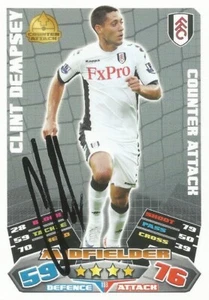 TARJETA COLECCIONABLE CLINT DEMPSEY FIRMADA FULHAM 2011/2012 MATCH ATTAX + CERTIFICADO DE AUTENTICIDAD - Imagen 1 de 1