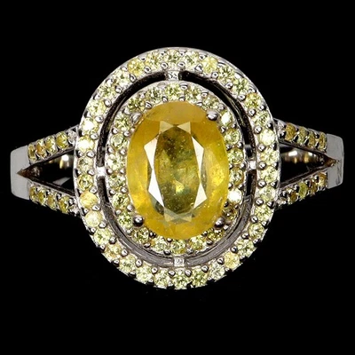 925 Anello Argento Sterling Ovale Giallo Zaffiro 8x6mm Zaffiro Gemma Gioielli - Immagine 1 di 4