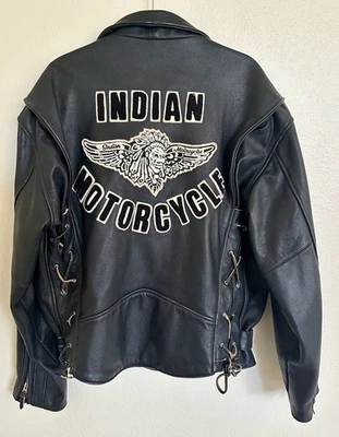 Chaqueta de cuero Indian Motorcycle para hombre XXL negra hecha en Canadá laterales de encaje  Foto 1 de 4