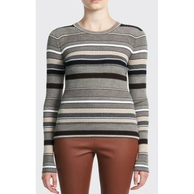  Theory Women's Beige Wool  Multi-Media Striped Crewneck Sweater XS P - Image 1 of 4