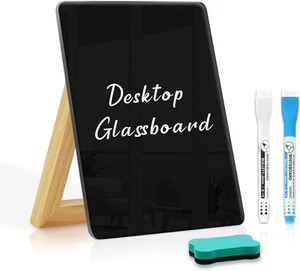 QUEENLINK Desktop Black Glass Dry Erase Board, Small Glass Whiteboard with Ad... - Picture 1 of 16
