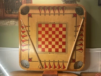 Carrom Double Sided Wooden Game Board 106 Checkers /Chess, Sticks Included - Image 1 of 4