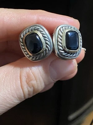 DAVID YURMAN Albion Onyx Sterling Silver 925 & 14K  Vintage Earrings - Image 1 of 4