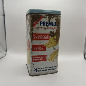 Vintage 1969 Nabisco Premium Saltine Cracker Tin Canister 14 Oz With Lid - Picture 1 of 8